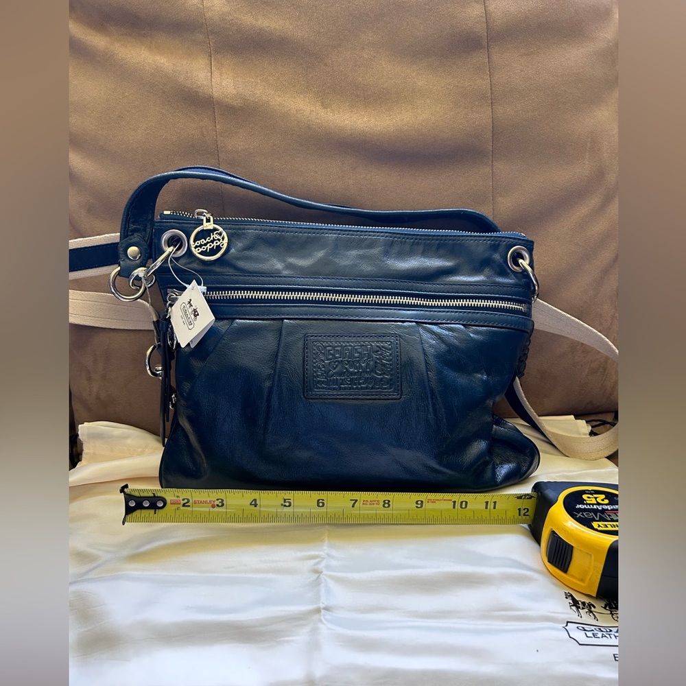 Authentic Coach Poppy Blue Glazed Leather Crossbody Hipster Shoulder Bag Purse - Picture 5 of 10